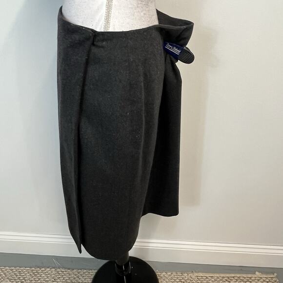 Brooks Brothers 346 Skirt Women's Size 14 Gray Wool Faux Wrap A-Line Knee-Length - Picture 4 of 6